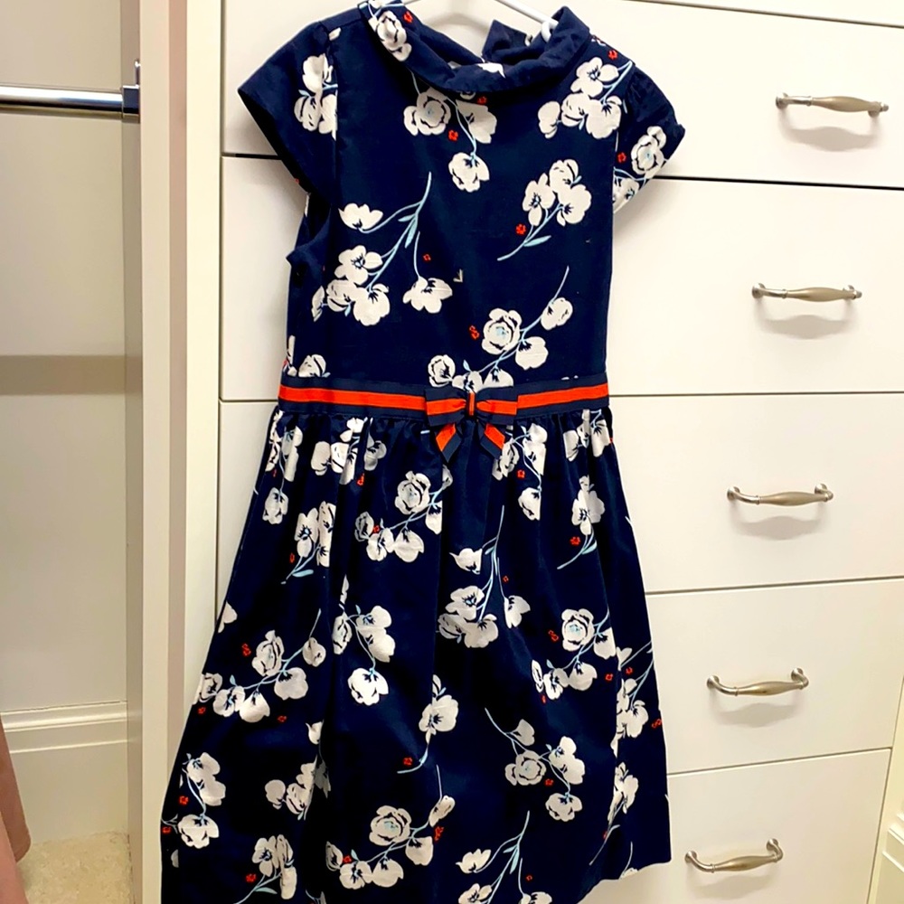 Janie & Jack Girls Size 10 Dress Navy & White Floral with Red Trim & Touches